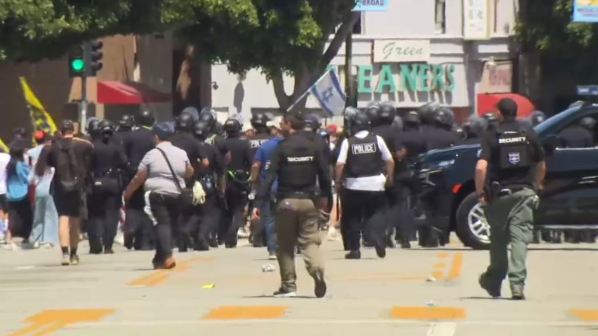 Person with spiked post arrested in clash outside LA synagogue – NBC Los Angeles