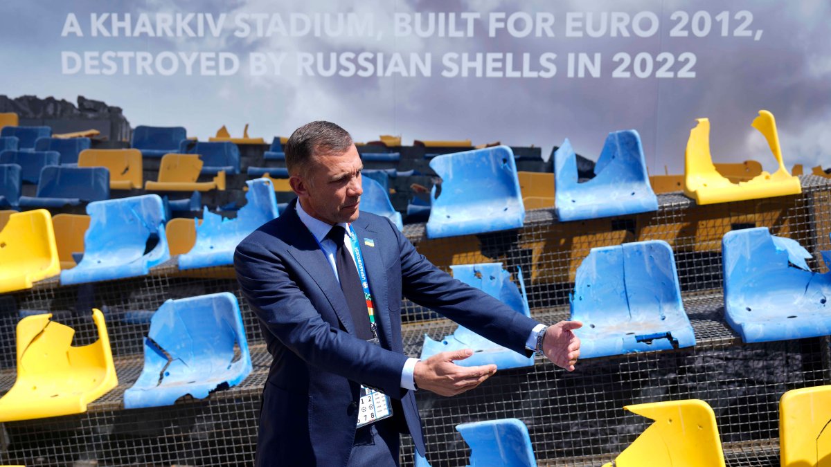 Ukraine displays destroyed stadium stand at Euro 2024 in Germany NBC Los Angeles