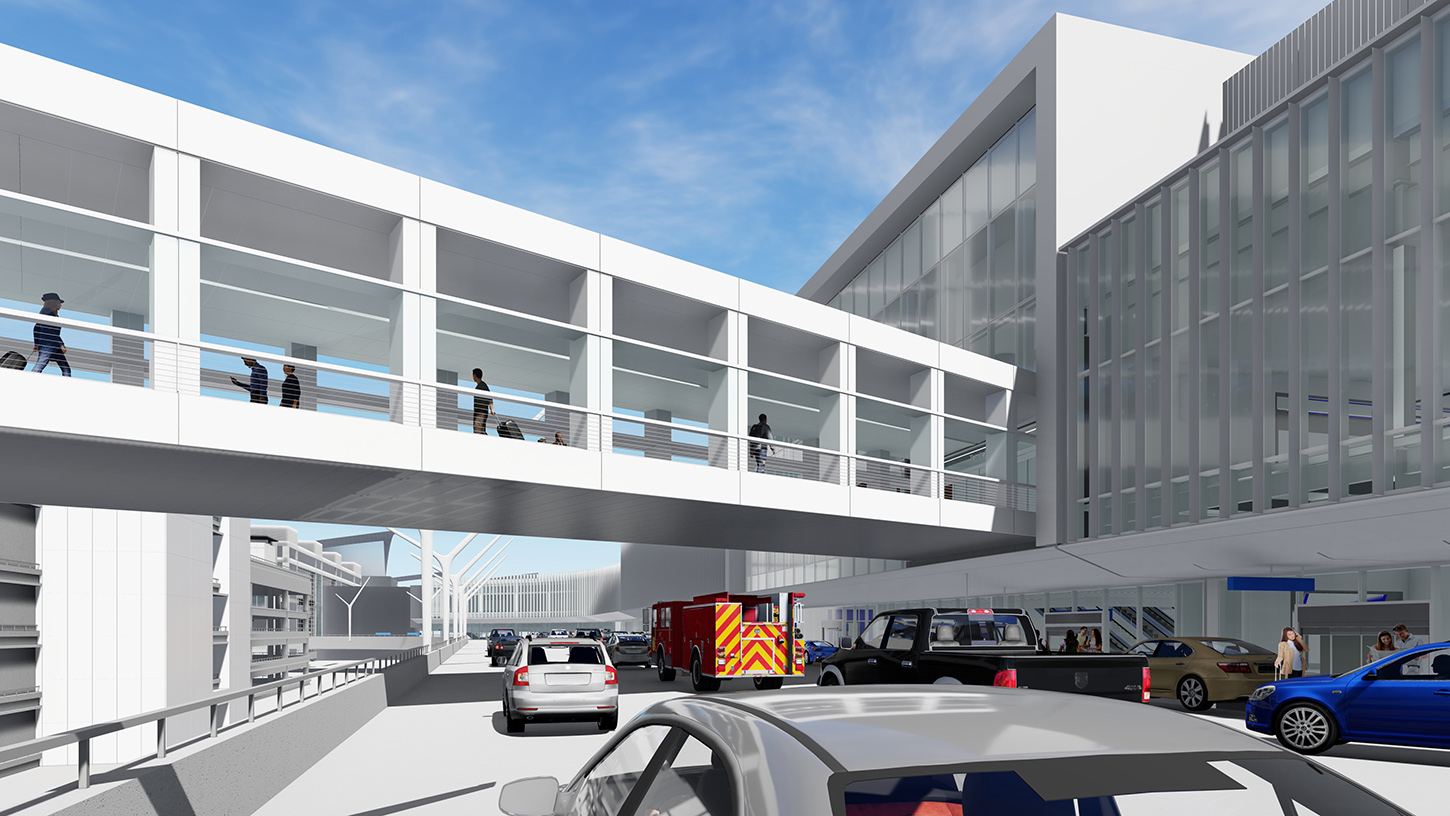 A rendering shows part of the LAX Automated People Mover project.