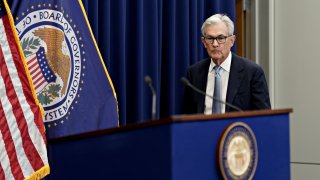 Jerome Powell, chairman of the US Federal Reserve, arrives to a news conference following a Federal Open Market Committee (FOMC) meeting in Washington, DC, US, on Wednesday, March 22, 2023. 