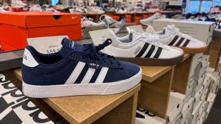 Adidas shoes are displayed at a DSW store on January 31, 2024 in Novato, California. 