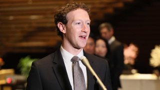 This photo taken on February 27, 2024 shows Mark Zuckerberg, head of US tech giant Meta, speaking to reporters at the Japanese prime minister’s office during his visit to Tokyo.