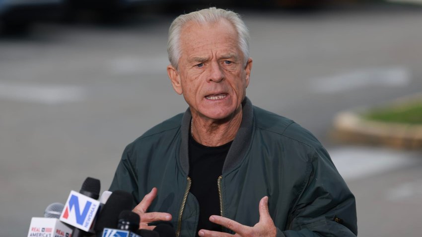 Former Donald Trump adviser Peter Navarro holds a press conference before turning himself into a federal prison on March 19, 2024, in Miami, Florida. 