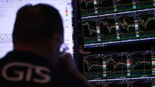 Traders work on the floor of the New York Stock Exchange during afternoon trading on April 09, 2024 in New York City. 