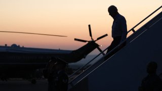 US President Joe Biden steps off Air Force One as he arrives at Hagerstown Regional Airport in Hagerstown, Maryland, June 20, 2024, on his way to Camp David.