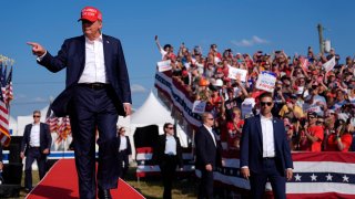 Former President Donald Trump arrives for a campaign rally in Butler, Pennsylvania, on July 13, 2024.