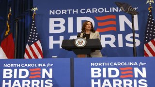 U.S. Vice President Kamala Harris campaigns at Westover High School in Fayetteville, North Carolina, U.S., July 18, 2024. 