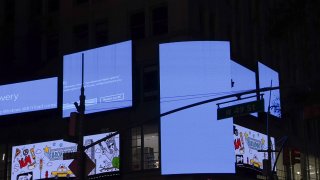 Digital boards are seen due to the global communications outage caused by CrowdStrike, which provides cyber security services to US technology company Microsoft, it was observed that some digital billboards in Times Square in New York City, United States, displayed a blue screen and some screens went completely black on July on 19, 2024.