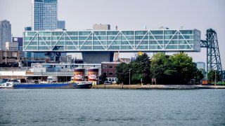 The Unilever headquarter building seen by the Nieuwe Maas river in Rotterdam. 