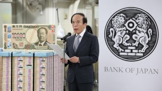 Bank of Japan Governor Kazuo Ueda delivers a speech at the start of issuance of new yen banknotes at the Bank of Japan headquarters in Tokyo on July 3, 2024. 