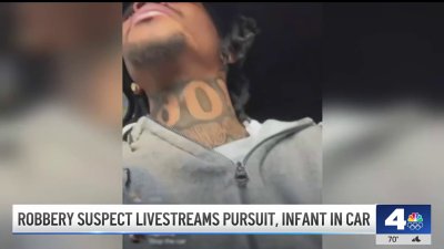 Robbery suspect livestreams pursuit with infant in car