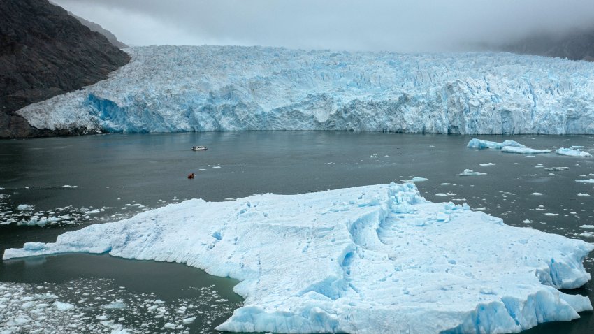 Glacial ice with melted water in an ocean.