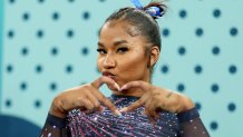 PARIS, FRANCE - JULY 25: Jordan Chiles of Team United States poses during a Gymnastics training session in the Bercy Arena ahead of the Paris 2024 Olympic Games on July 25, 2024 in Paris, France. (Photo by Naomi Baker/Getty Images)