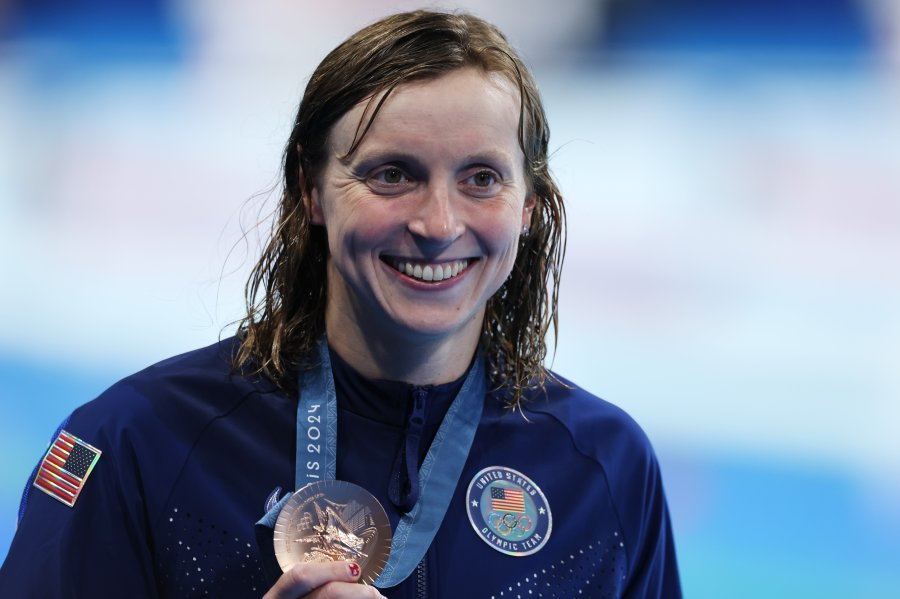 Bronze Medalist, Katie Ledecky  of Team USA poses with her medal