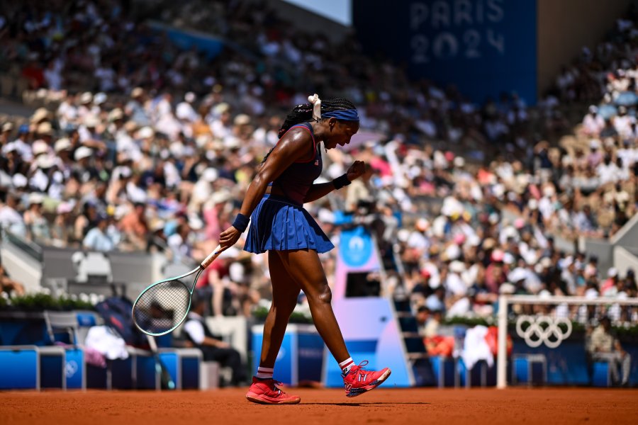 Coco Gauff of the United States reacts