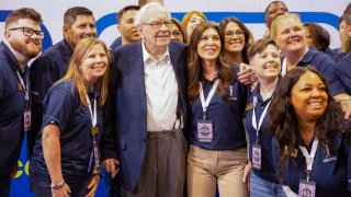 Warren Buffett walks the floor ahead of the Berkshire Hathaway Annual Shareholders Meeting in Omaha, Nebraska on May 3, 2024.