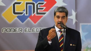 Venezuela’s President Nicolas Maduro addresses the media during an  event to sign an agreement to recognize the electoral results of the presidential elections of July 28, at the National Electoral Council, in Caracas, Venezuela, June 20, 2024. 