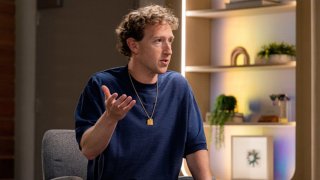 Mark Zuckerberg, chief executive officer of Meta Platforms Inc., during an interview on “The Circuit with Emily Chang” at Meta headquarters in Menlo Park, California, US, on Thursday, July 18, 2024. 