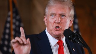 Republican presidential candidate former President Donald Trump speaks during a press conference at his Mar-a-Lago estate on August 08, 2024, in Palm Beach, Florida. 