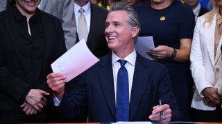 Governor Newsom signed into law the most significant bipartisan legislation to crack down on property crime at a Home Depot store in San Jose, California, United States on August 16, 2024. 