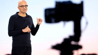 Microsoft Chair and CEO Satya Nadella speaks on the company’s campus in Redmond, Washington, on May 20, 2024.