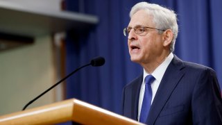 U.S. Attorney General Merrick Garland arrives for a press conference at the U.S. Department of Justice on August 23, 2024 in Washington, DC. 