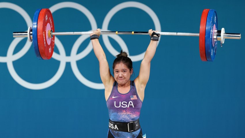 Jourdan Delacruz during a weightlifting competition.