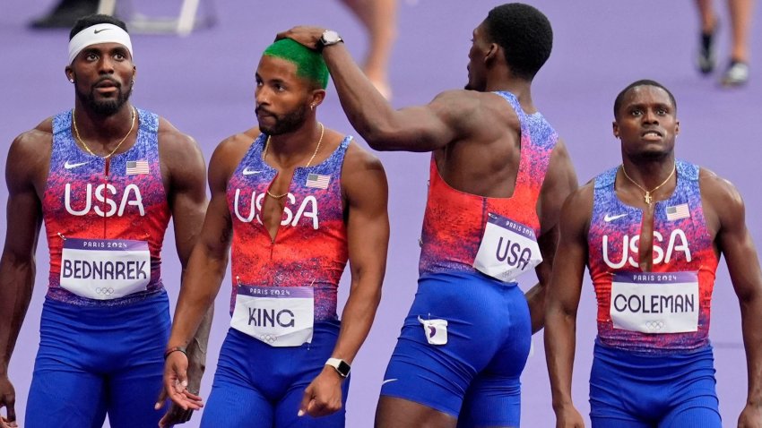 US men's 4x100 relay team after race