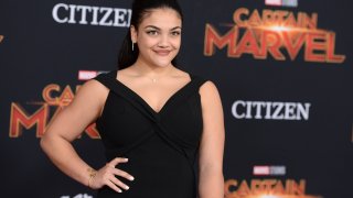 FILE - American gymnast Laurie Hernandez arrives at the world premiere of "Captain Marvel" on Monday, March 4, 2019, at the El Capitan Theatre in Los Angeles. Two-time Olympic medal-winning gymnast Laurie Hernandez's fresh approach to her new role as a TV analyst has made her a fan favorite. The 24-year-old who won gold and silver alongside Simone Biles in 2016 in Rio de Janeiro is working for the Peacock streaming service in Paris.