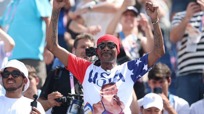 PARIS, FRANCE – JULY 31: Snoop Dogg attends the Women’s Preliminary Phase Pool C match between Team United States and Team France on day five of the Olympic Games Paris 2024 at  on July 31, 2024 in Paris, France.  (Photo by Carl Recine/Getty Images)