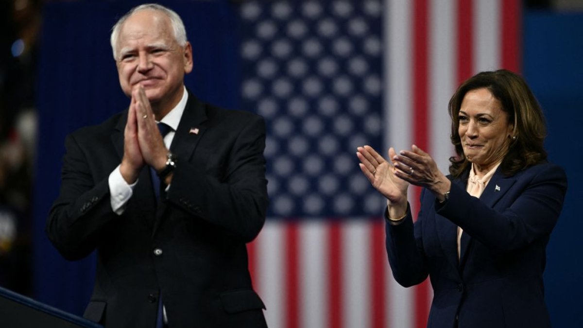 Kamala Harris and her running mate Tim Walz attend first rally together ...