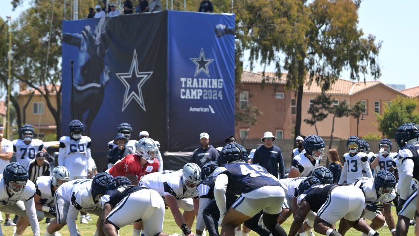 OXNARD, CALIFORNIA - AUGUST 6: Dallas Cowboys players participate in drills during NFL training camp at River Ridge Fields on August 6, 2024 in Oxnard, California. (Photo by Jayne Kamin-Oncea/Getty Images)