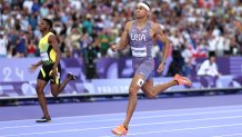 PARIS, FRANCE - AUGUST 06: Michael Norman of Team United States competes in the Men's 400m Semi-Final on day eleven of the Olympic Games Paris 2024 at Stade de France on August 06, 2024 in Paris, France. (Photo by Cameron Spencer/Getty Images)