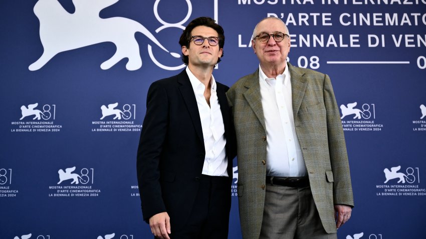 Director Errol Morris (R) and US journalist Jacob Soboroff attend the photocall of the movie “Separated” presented out of competition during the 81st International Venice Film Festival at Venice Lido, on August 29, 2024.