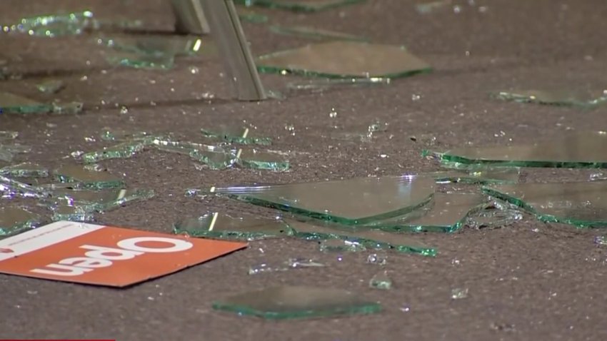 Broken glass from a smash-and-grab robery in Montgomery County.