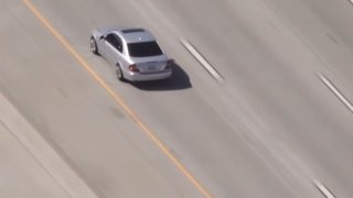 Officers chase a Mercedes-Benz driver Thursday Aug. 29, 2024 on the 91 Freeway.