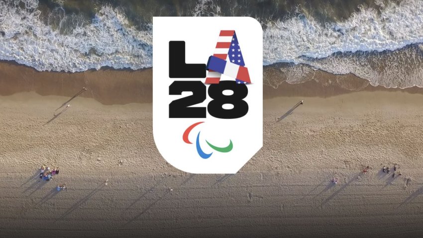 The LA28 Paralympics handover emblem is pictured.