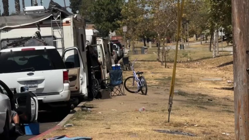 A homeless encampment in Long Beach.