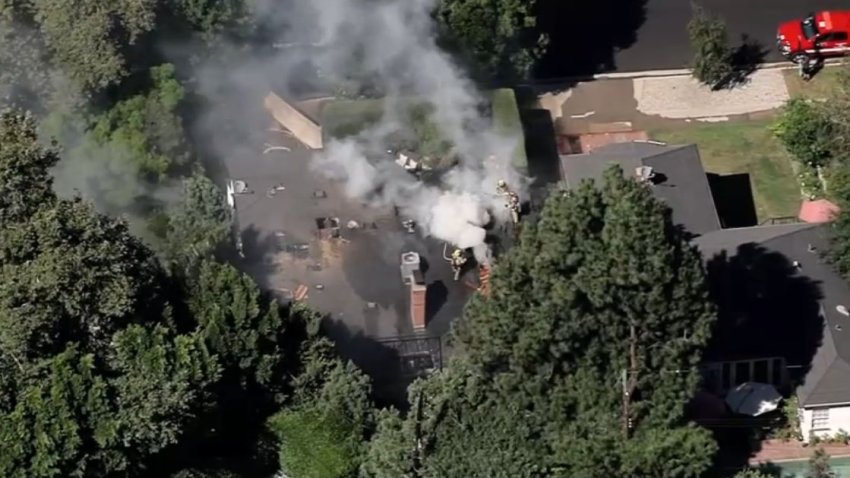 A house was damaged in a fire Monday Aug. 19, 2024 in the Toluca Lake area.