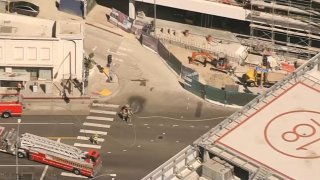 Firefighters at the scene of a gas leak Monday Aug. 19, 2024 in West Hollywood.