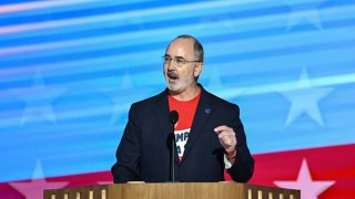 United Automobile Workers (UAW) President Shawn Fain speaks on the first day of the Democratic National Convention (DNC) at the United Center in Chicago, Illinois, on August 19, 2024. 