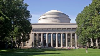 Students on campus at Massachusetts Institute of Technology in Cambridge, Massachusetts.