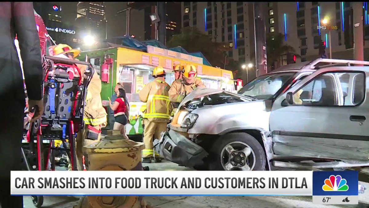 Car smashes into food truck and customers in downtown LA – NBC Los Angeles