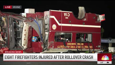 Eight firefighters injured after rollover crash in Irvine