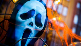 Halloween decorations are seen in a shop window in Krakow, Poland on October 28, 2023. (Photo by Beata Zawrzel/NurPhoto via Getty Images)