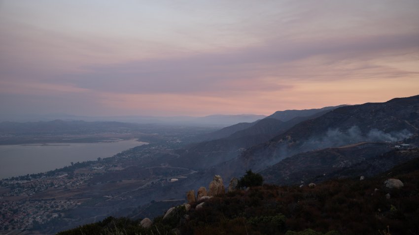 Smoke from the Airport fire fills the sky above Lake Elsinore, California on September 11, 2024.