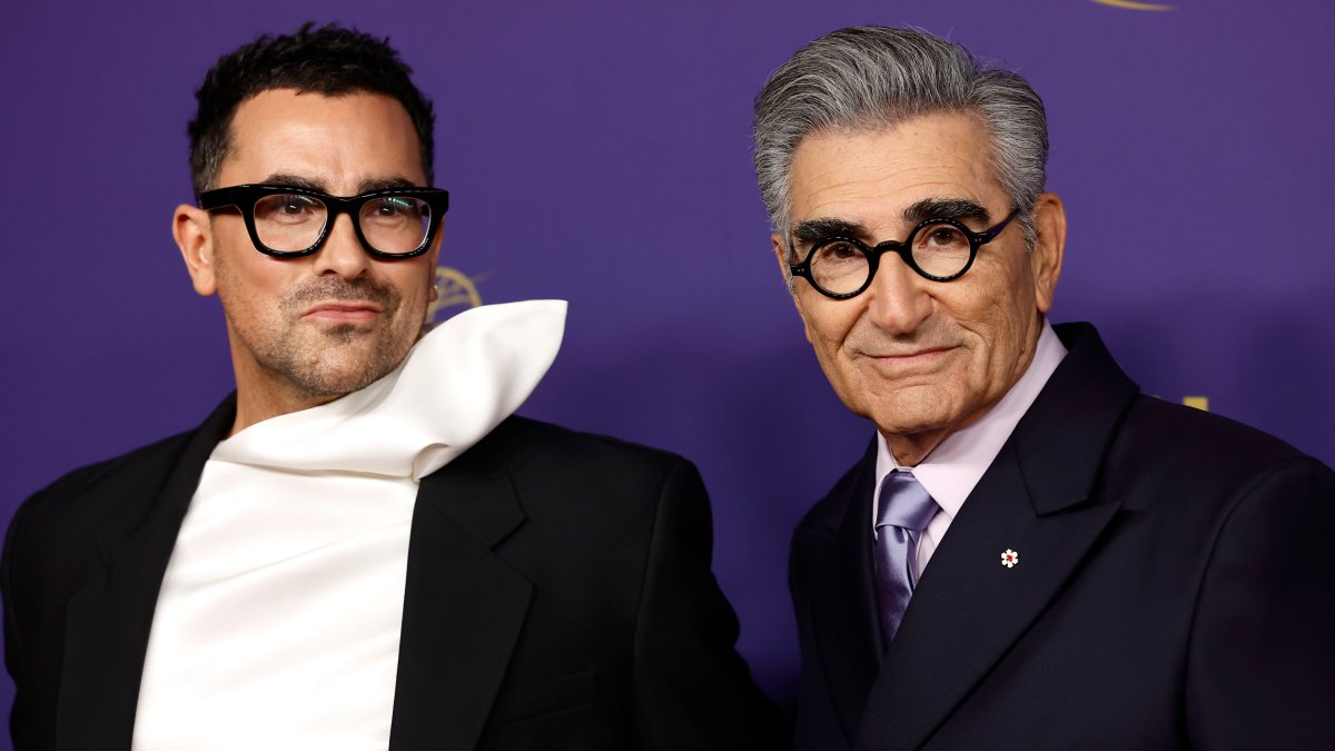 Hosts Dan Levy and Eugene Levy are fatherson goals at 2024 Emmys NBC