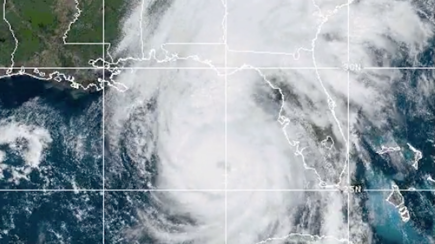 This satellite image provided by NOAA shows Hurricane Helene advancing across the Gulf of Mexico toward Florida on Thursday, Sept. 26, 2024.