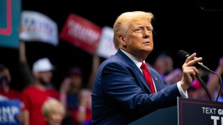 Former President Donald Trump speaks at a campaign rally at the Johnny Mercer Theatre on Sept. 24, 2024, in Savannah, Georgia.