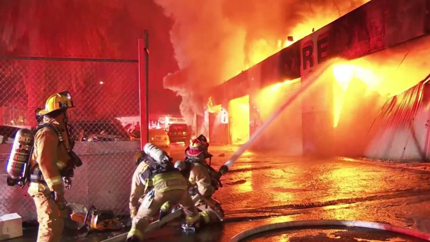 A Canoga Park auto body shop was destroyed Friday Sept. 13, 2024 in an overnight fire.